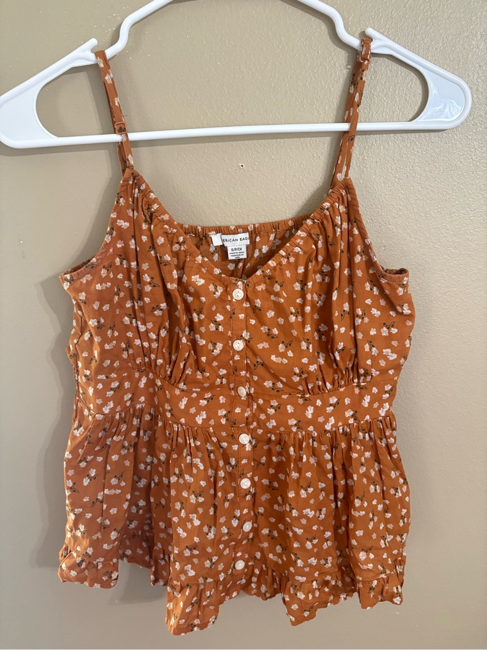 American Eagle Outfitters Rust Orange Floral Button Cami Tank